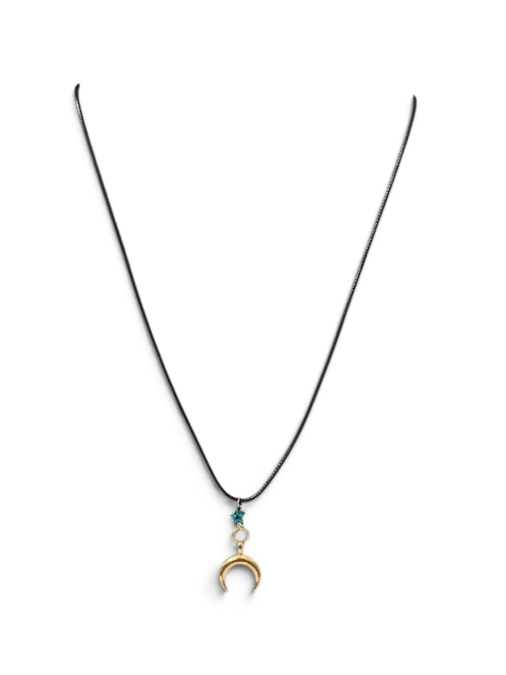 Boho Fall Crescent Moon Pendant Necklace Gold Tone Celestial Pagan Wicca Witchy